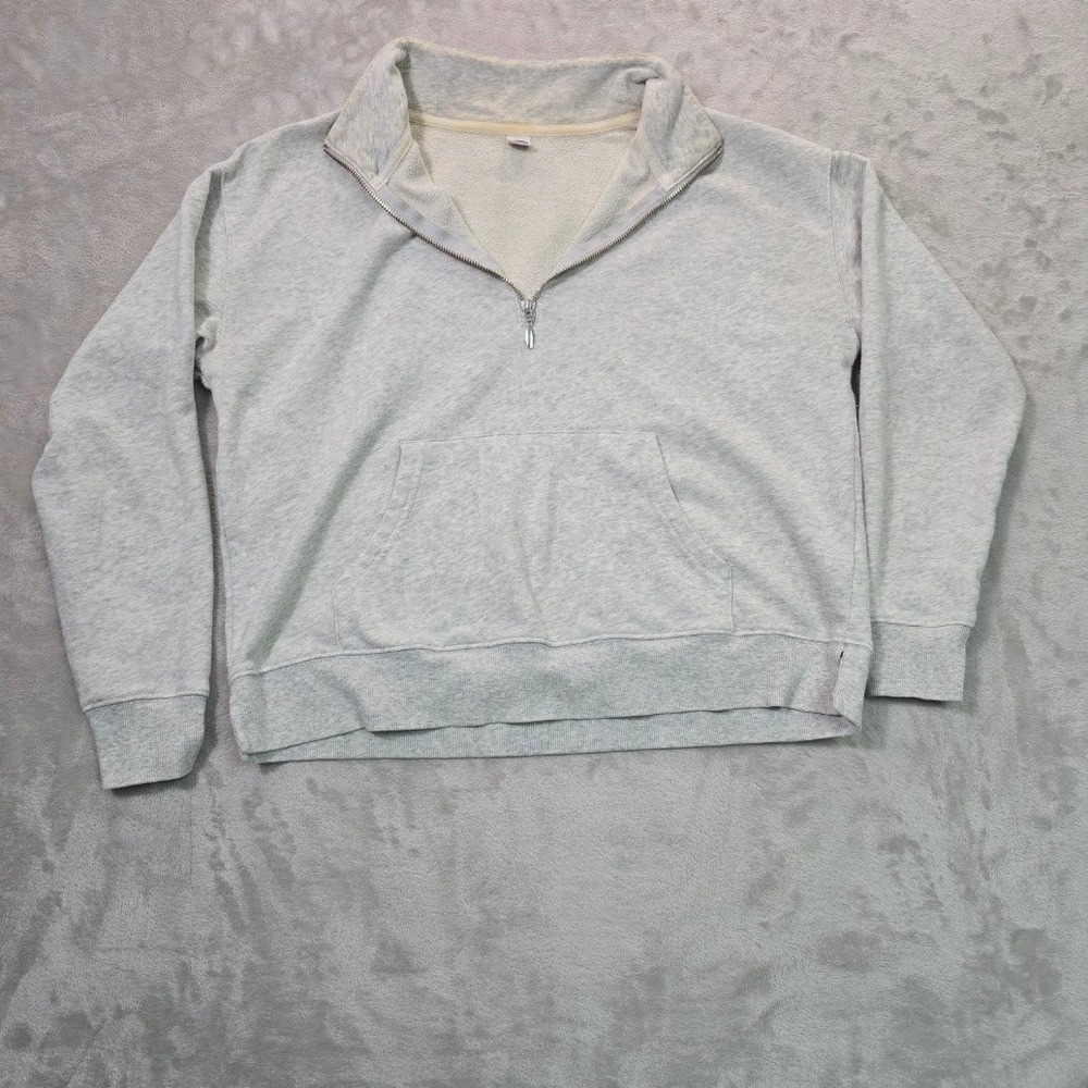 Old Navy Womens Gray Quarter Zip Pullover Sweatshirt Kangaroo Pocket Large